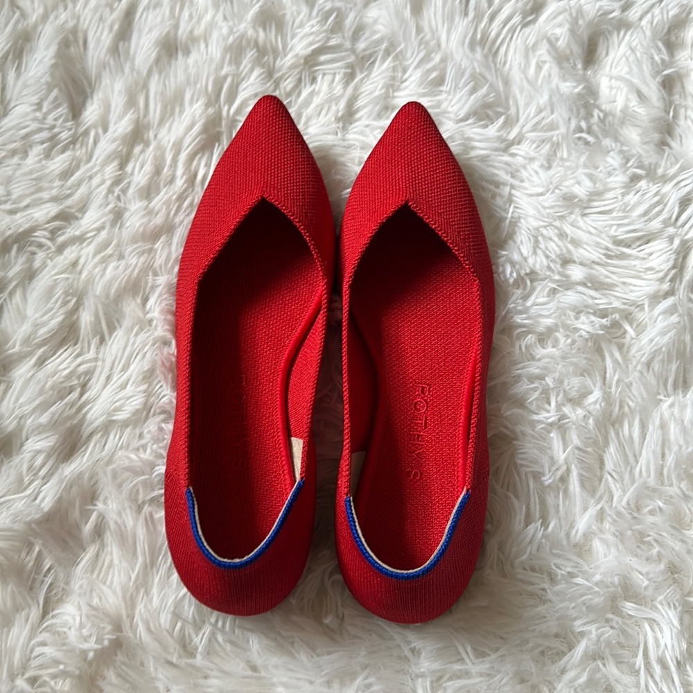 Rothy’s The Point in Bright Red. Size 6. Worn twice.